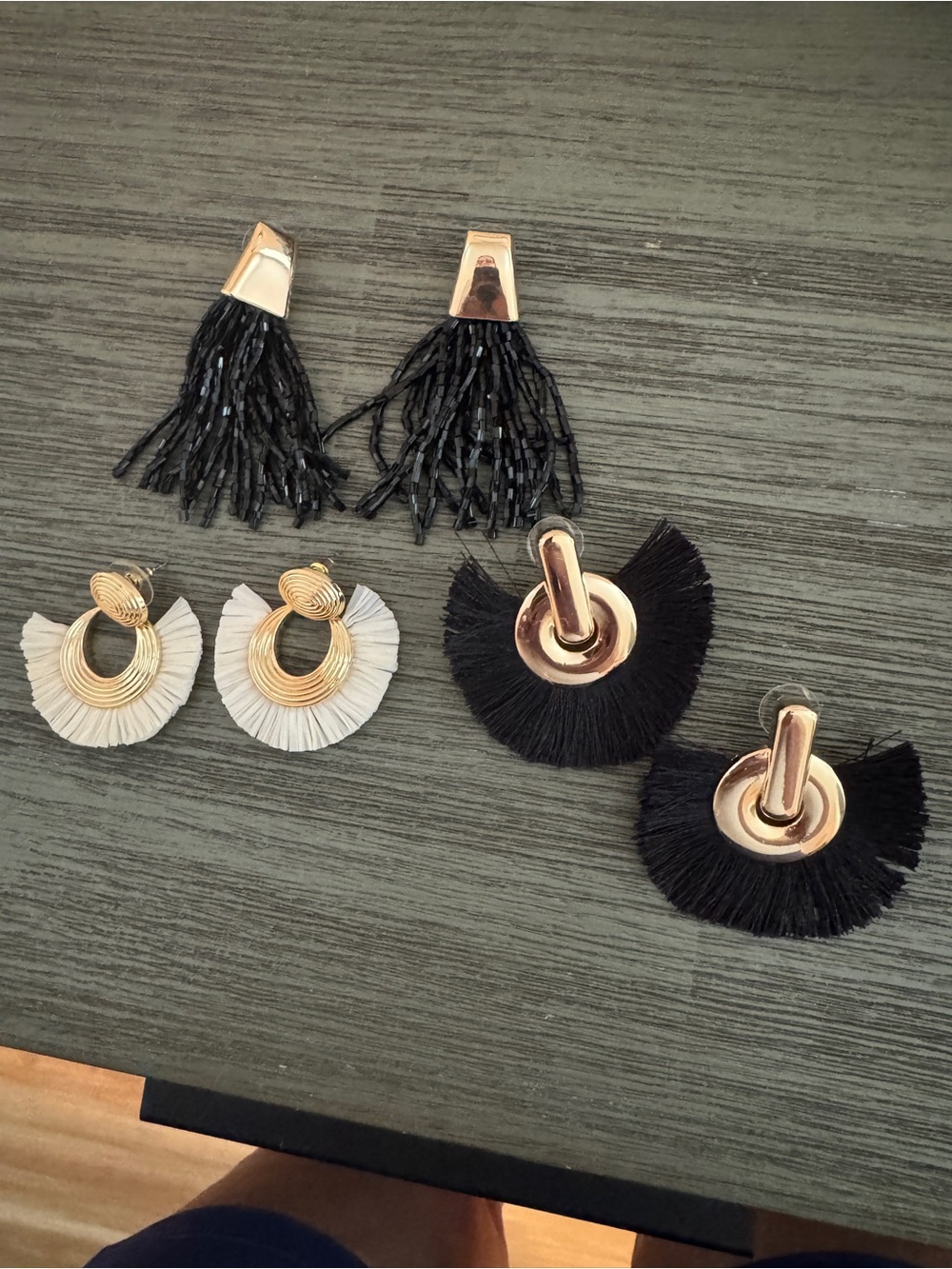 Gold and Black Fringe Drop Earrings - Women's Accessories